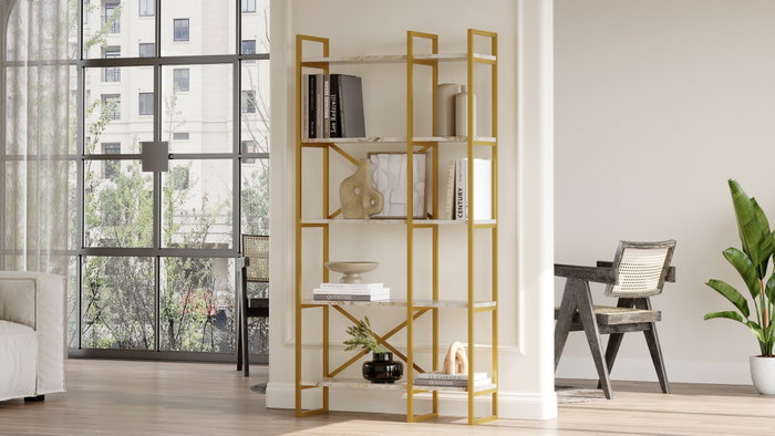 Hanah Home Estantería Vg4-Ge Mármol Blanco y Oro
